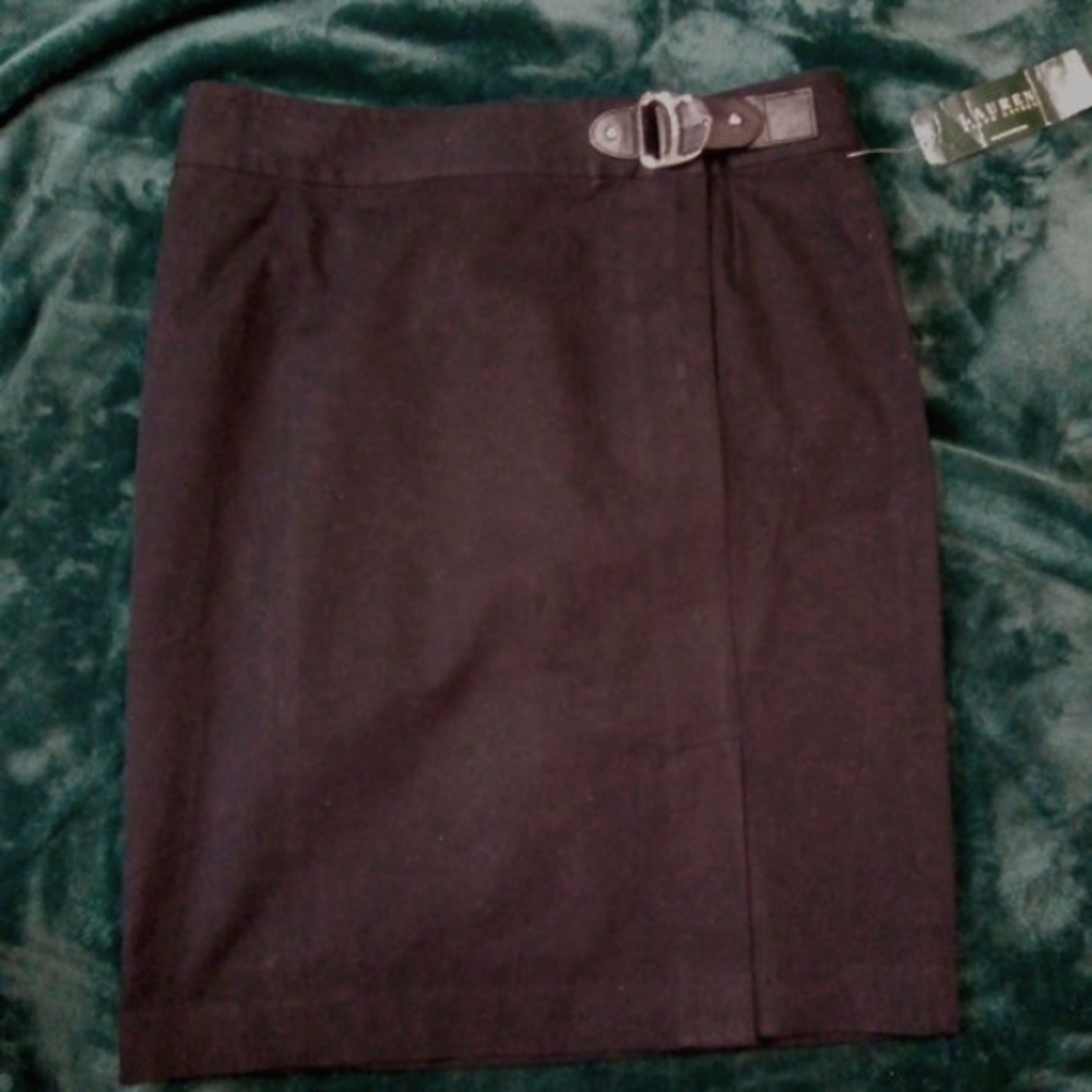 Ralph Lauren Black Pencil Skirt with Buckle Detail, Sz 10 NWT